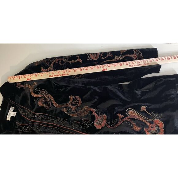 Coldwater Creek Size LP Large Embroidered Black Velvet Longline Jacket Kimono - Picture 6 of 11